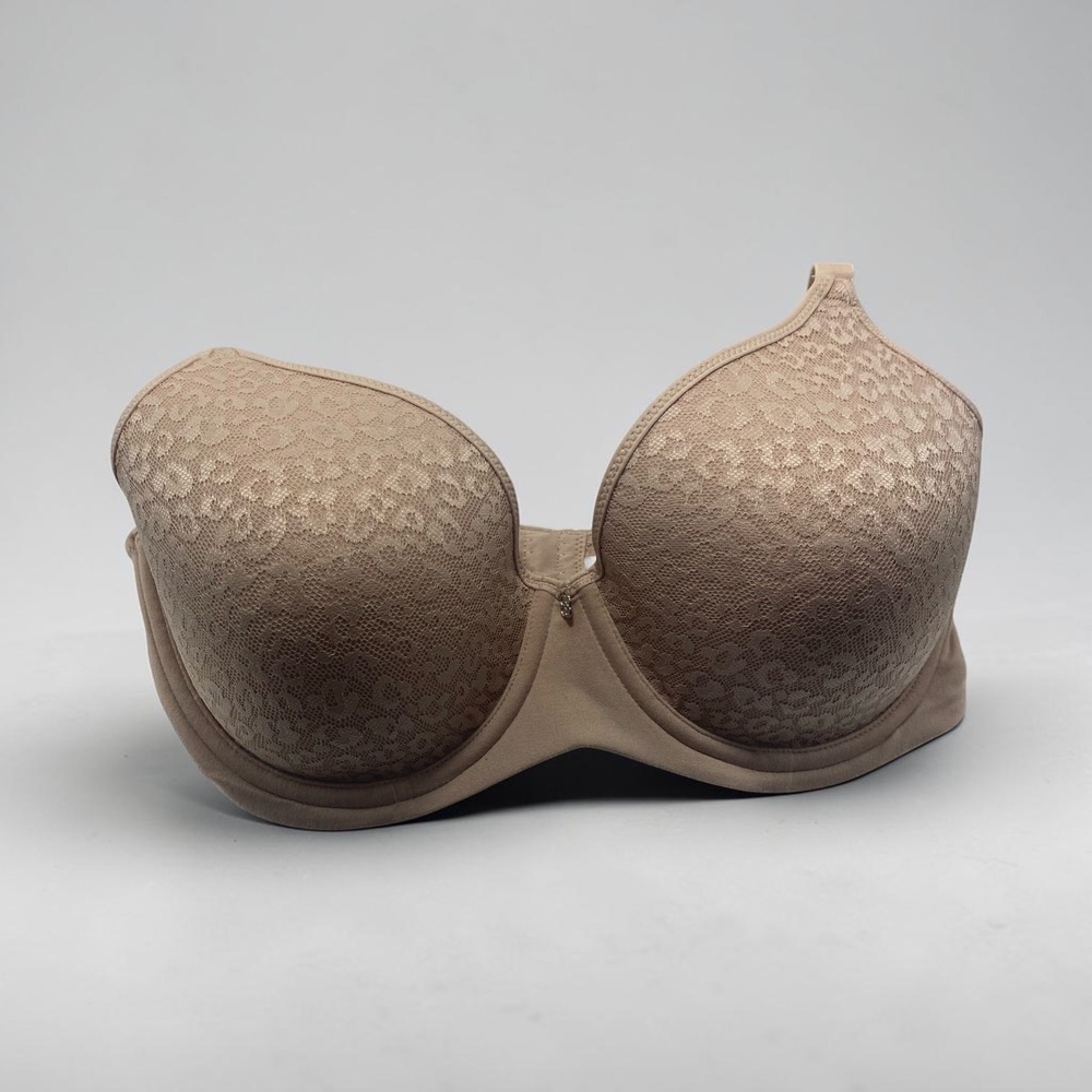 Breezies Tan Lace Leopard Underwire Bra 36D Full Coverage Nude